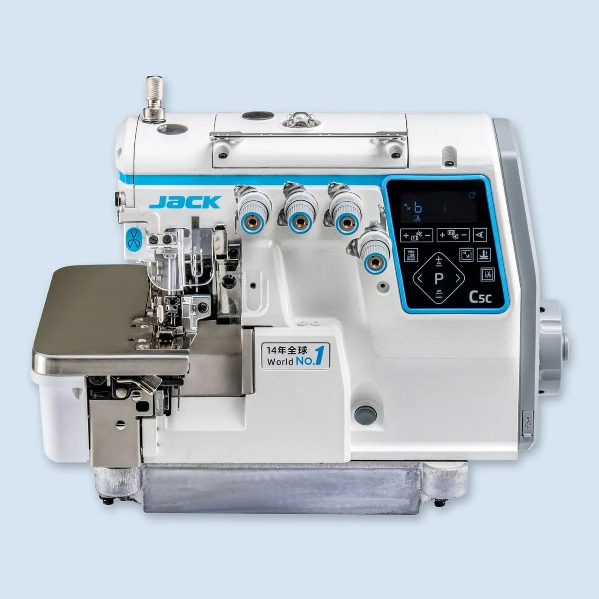 JACK JK-C5C-4-M03, Máquina remalladora de 4 hilos Direct Drive con IA, cortahílos y alzaprensatelas