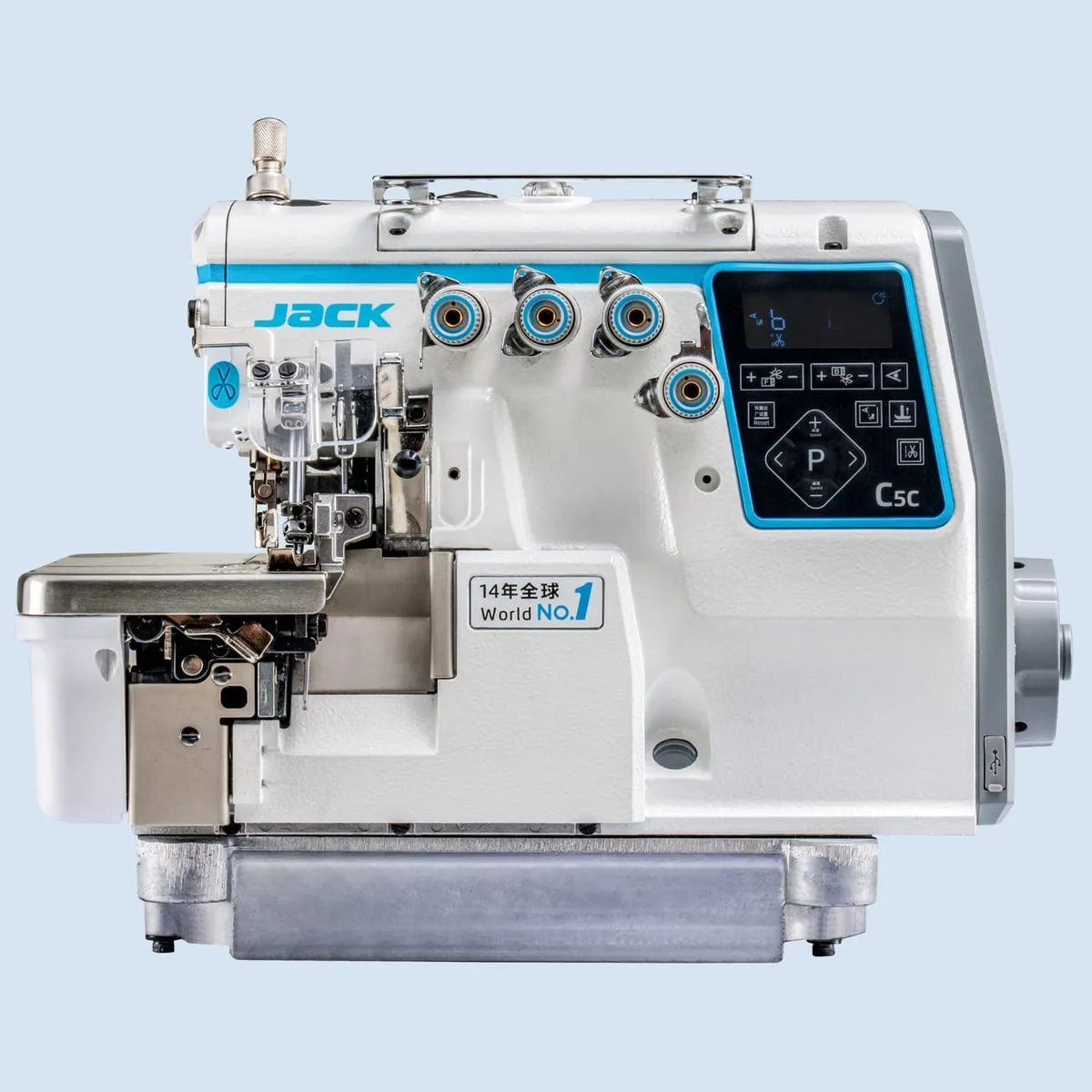 JACK C5C-6-03-333, Máquina remalladora 6 hilos Direct Drive con IA, cortahílos y alzaprensatelas