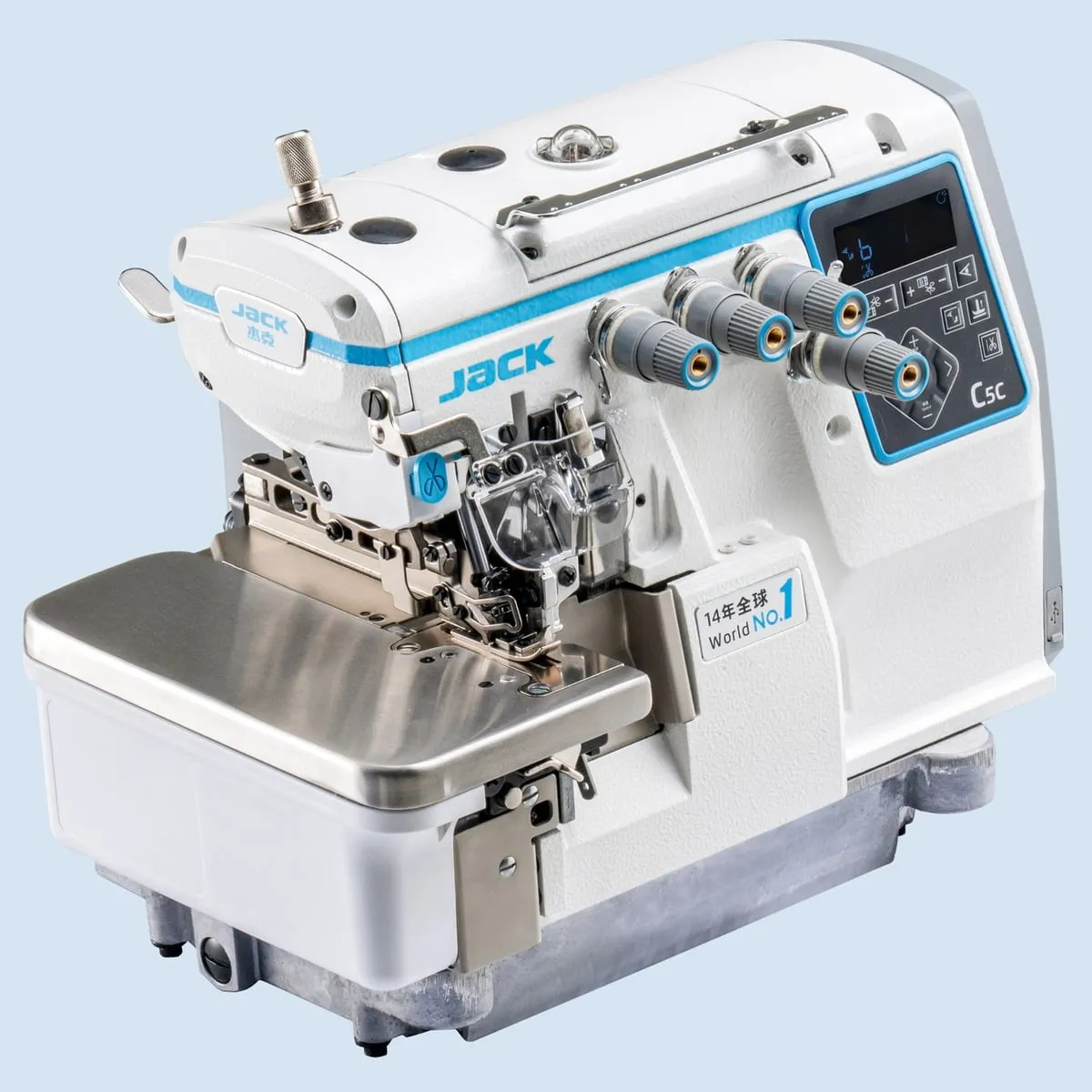 JACK C5C-6-03-333, Máquina remalladora 6 hilos Direct Drive con IA, cortahílos y alzaprensatelas, vista 2